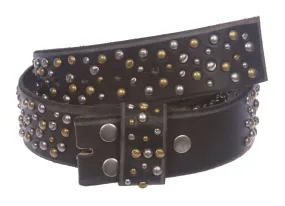 1 3/4 Inch Snap On Multi-rivet Studded Beveled Edged Full Grain Leather Belt Strap