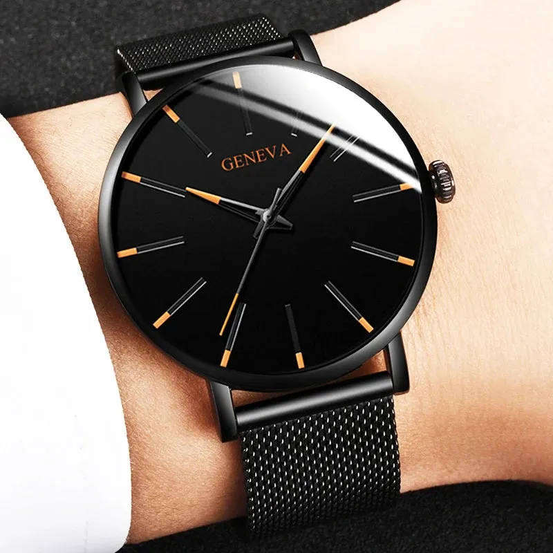 2023 Minimalist Men's Ultra Thin Quartz Watch - Sleek Stainless Steel Mesh