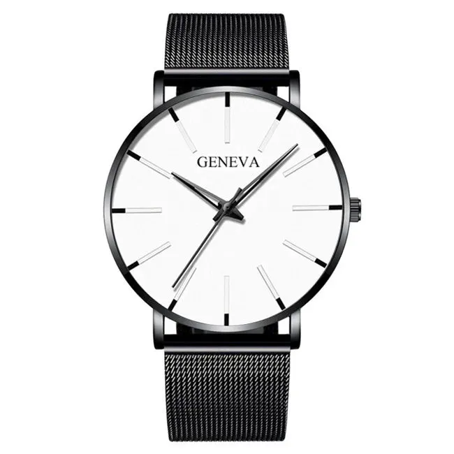 2023 Minimalist Men's Ultra Thin Quartz Watch - Sleek Stainless Steel Mesh