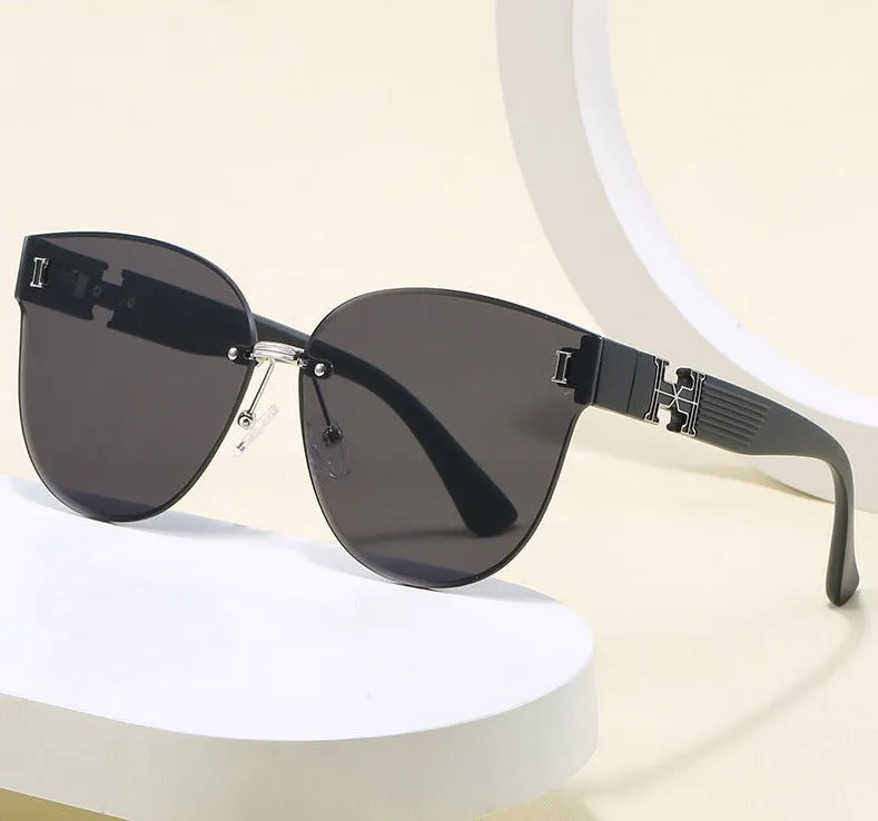 2024 New Frameless Fashion Trend Large Frame Sunglasses Women's Round Sunglasses Internet Celebrity Live Broadcast Same Style