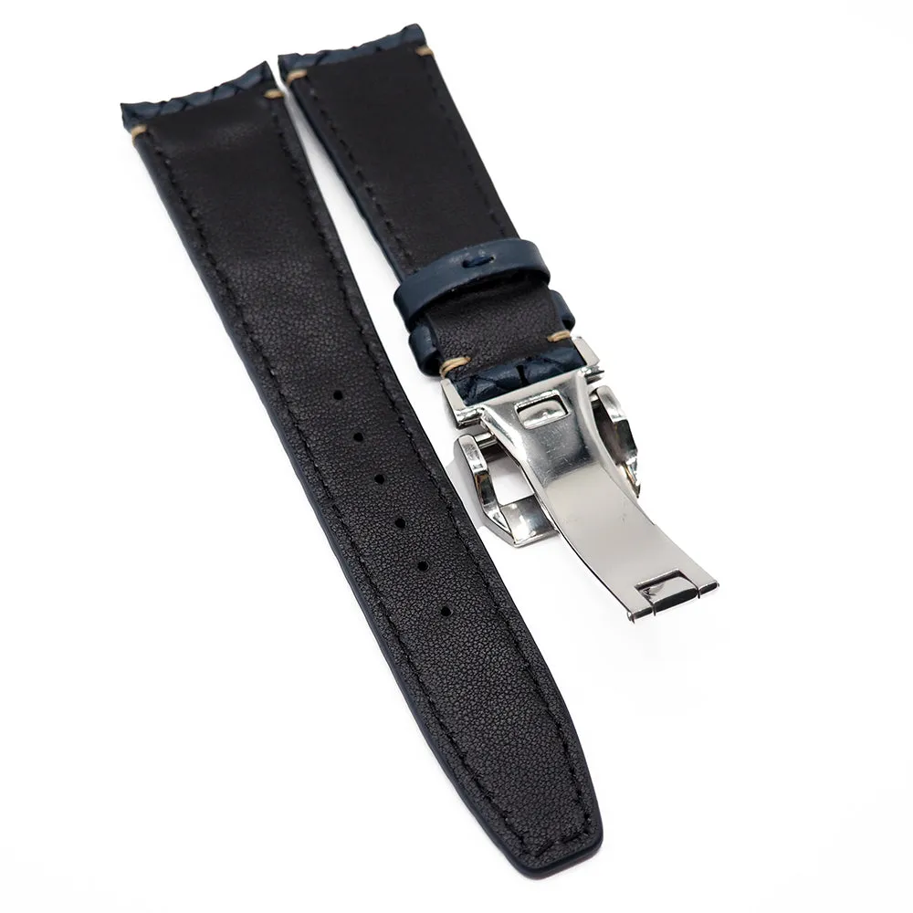 20mm, 21mm, 22mm Denim Blue Weave Pattern Calf Leather Watch Strap For IWC