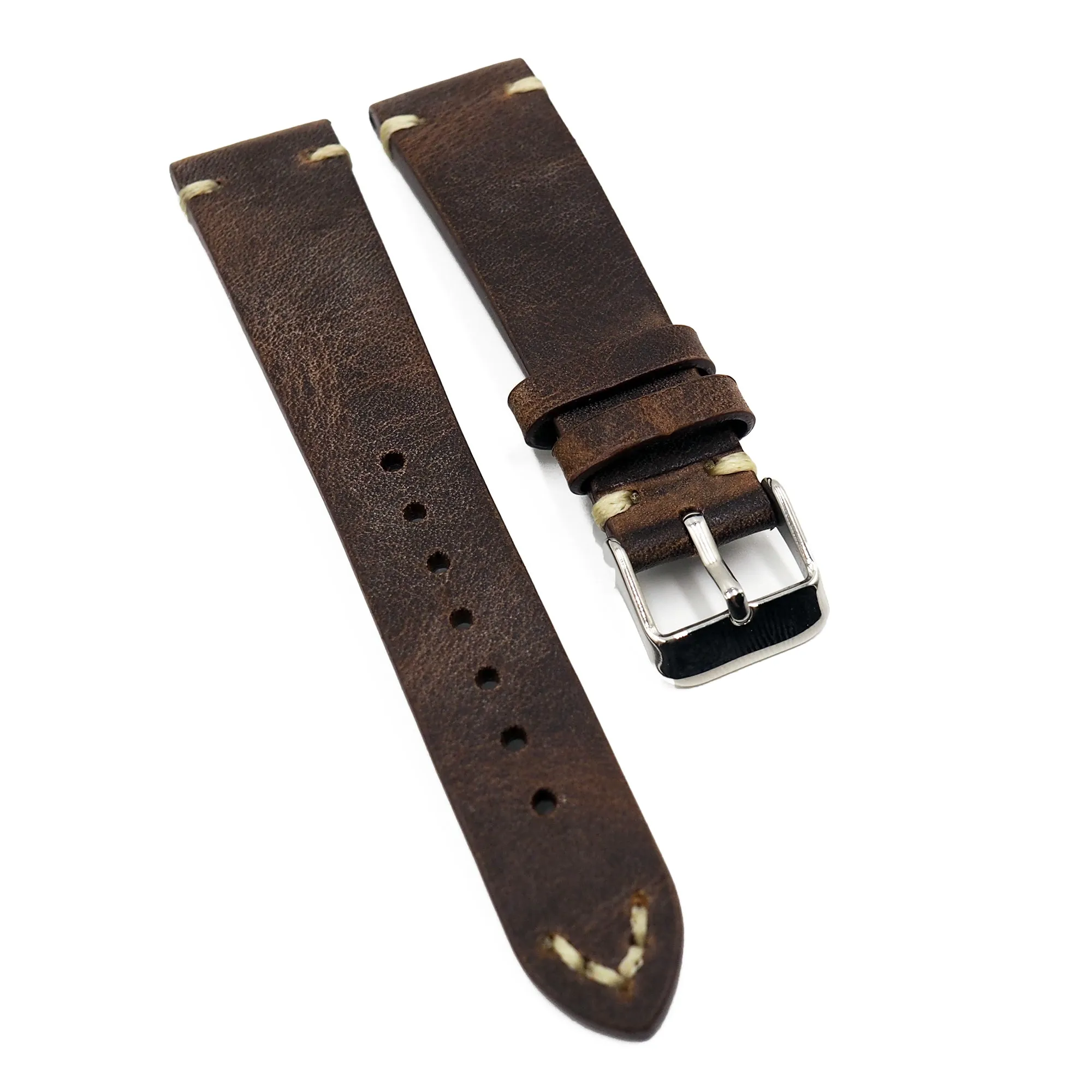 20mm, 22mm Vintage Style Chocolate Brown Italy Calf Leather Watch Strap