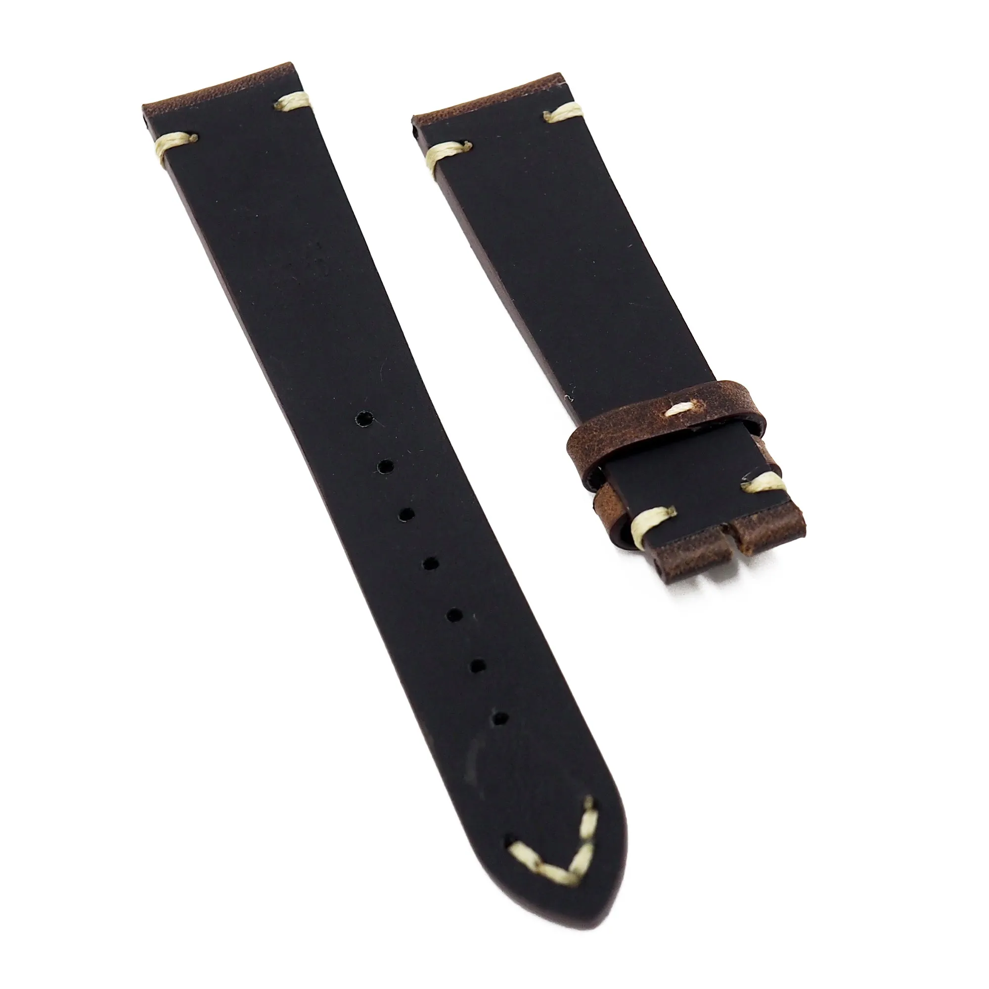 20mm, 22mm Vintage Style Chocolate Brown Italy Calf Leather Watch Strap