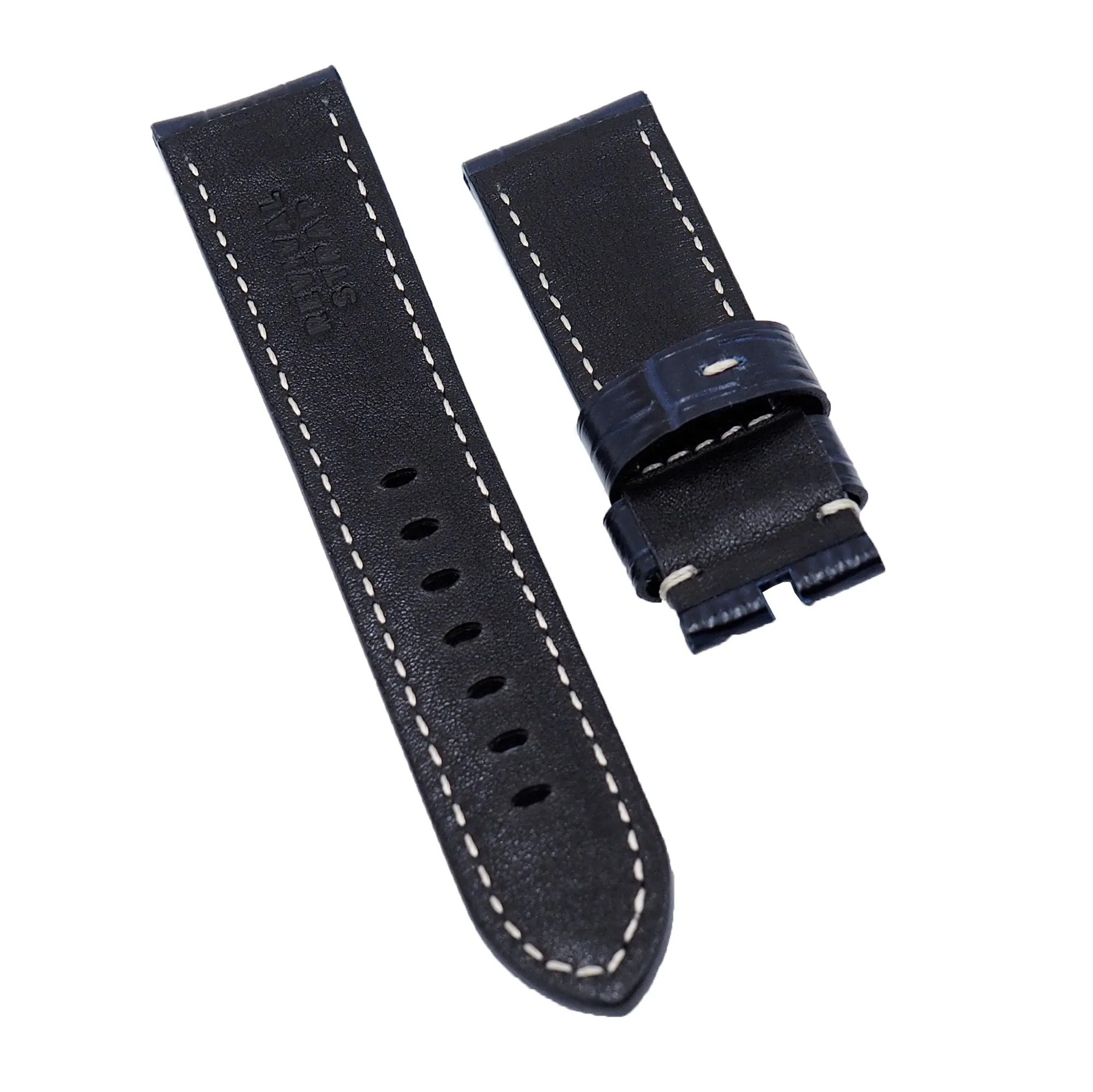 24mm Deep Blue Alligator Embossed Calf Leather Watch Strap For Panerai