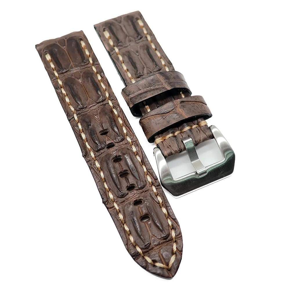 24mm Handmade Pecan Brown Alligator Leather Horned Back Watch Strap