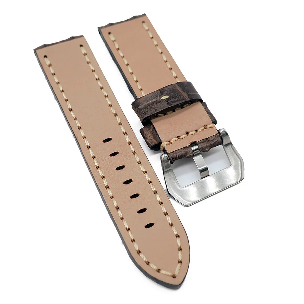 24mm Handmade Pecan Brown Alligator Leather Horned Back Watch Strap