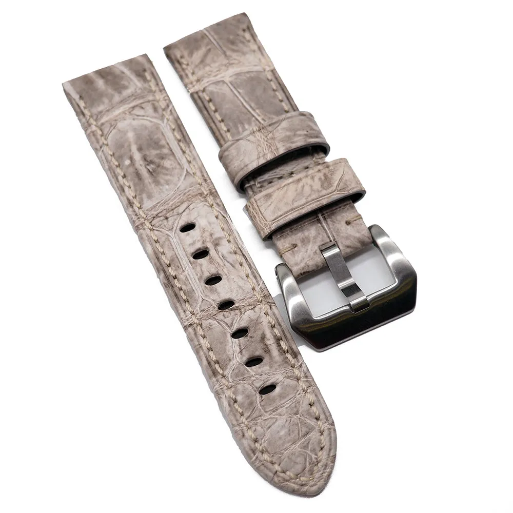 24mm Himalaya White Alliagtor Leather Watch Strap For Panerai