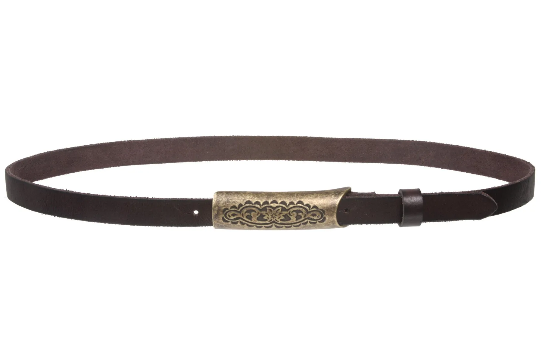 3/4" (19mm) Engraved Floral Rectangular Skinny Vintage Oil Tanned Solid Leather Casual Belt