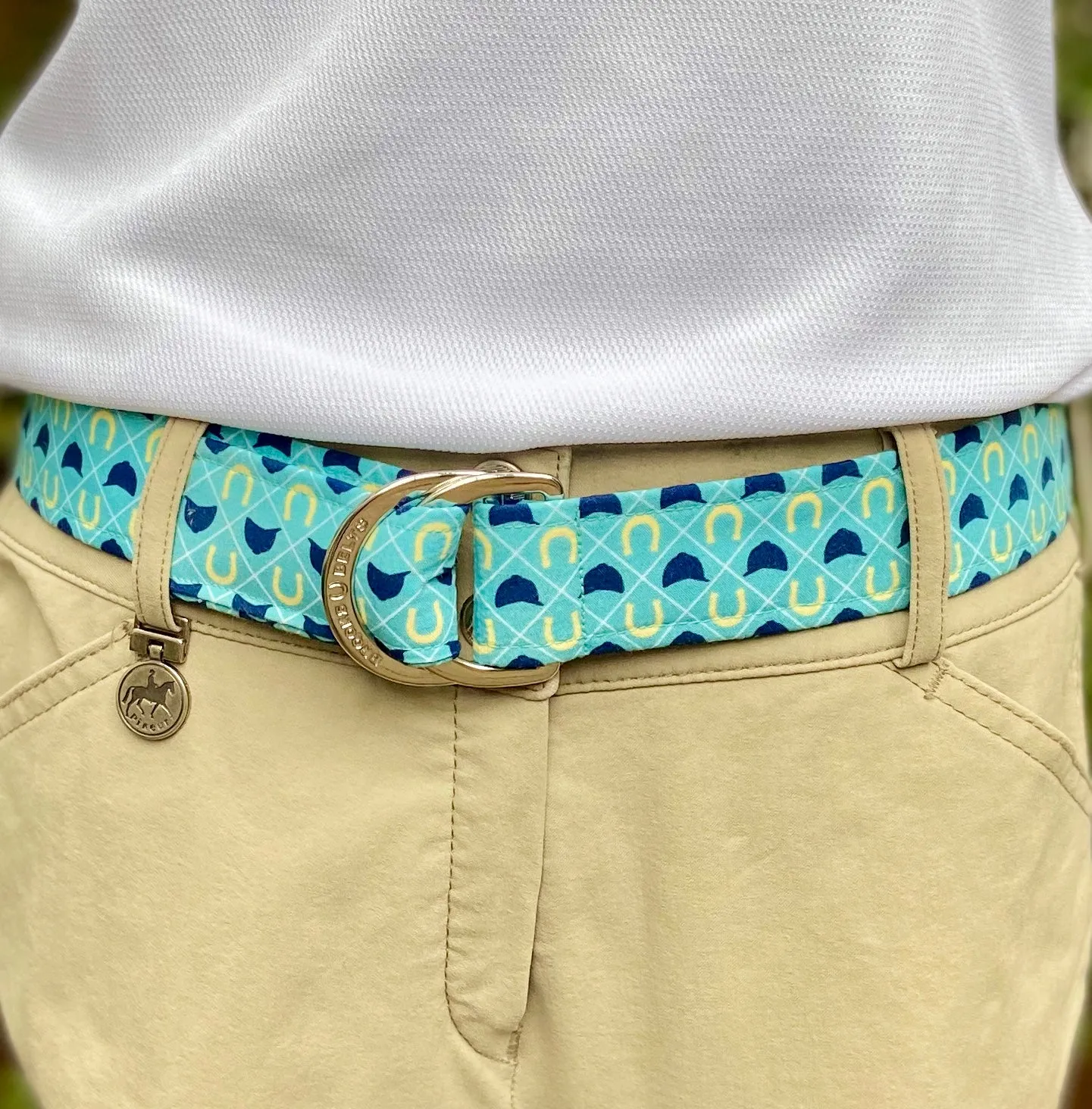 Aqua Hunt Caps and Horseshoes Fabric Belt