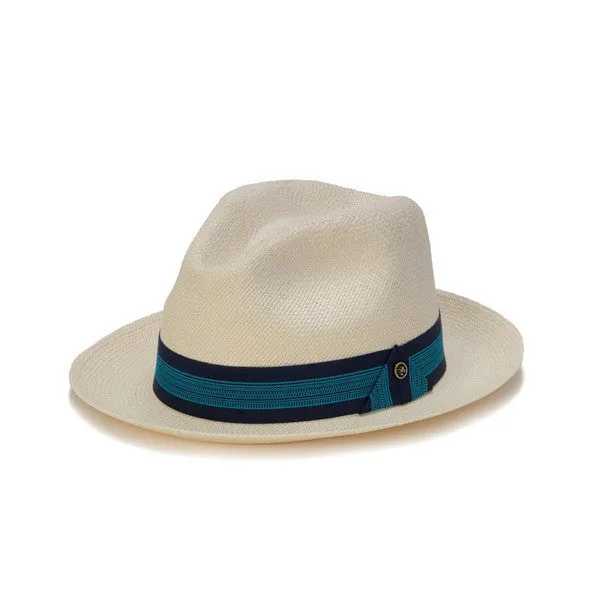 Austral Hats - White Panama Hat with Dark and Light Blue Band