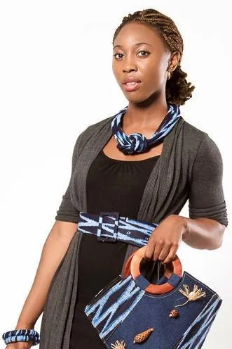 Bandjoun African Print Waist Belt with Buckle (Navy & Grey)