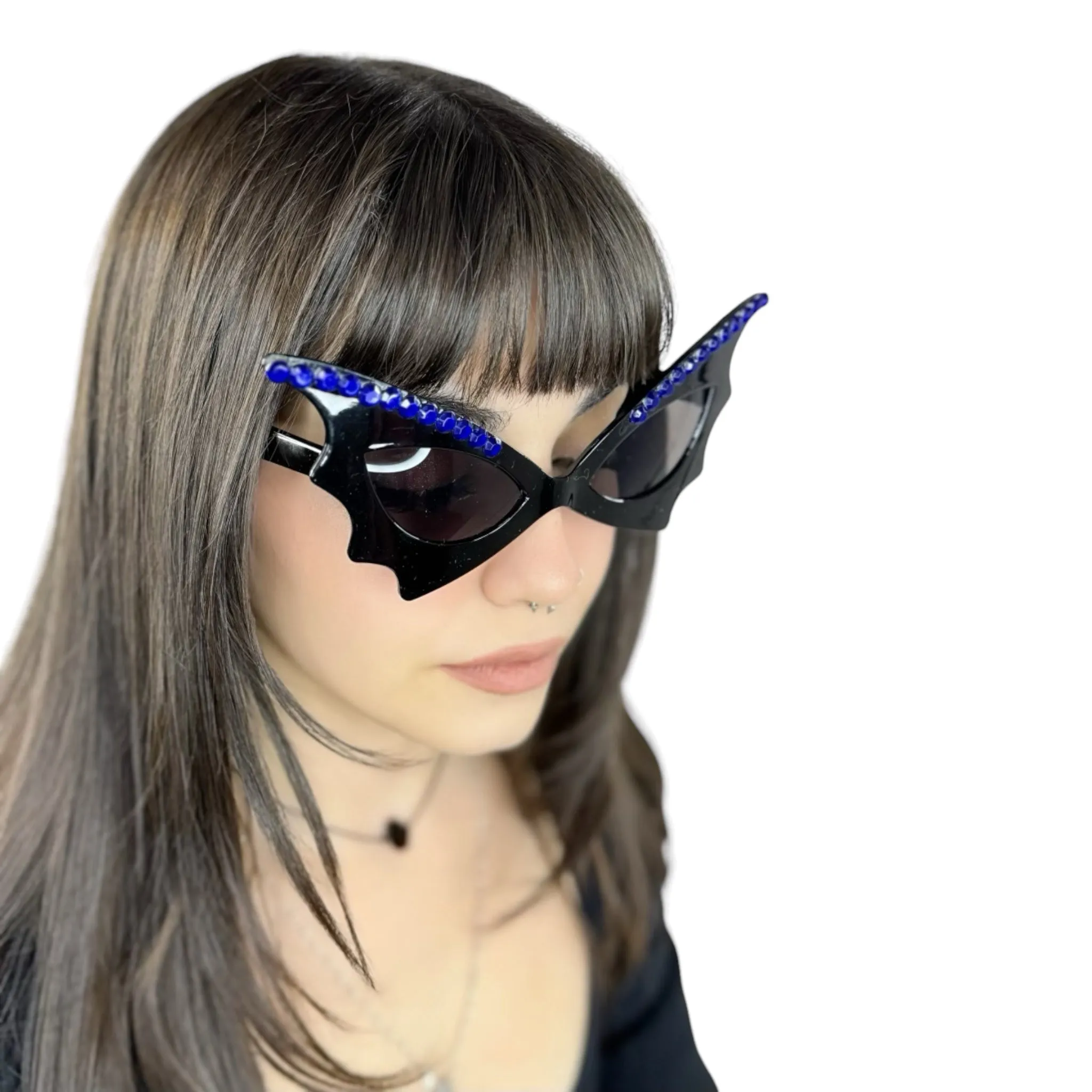 BAT! OVERSIZED RHINESTONE SUNGLASSES BLACK/BLUE