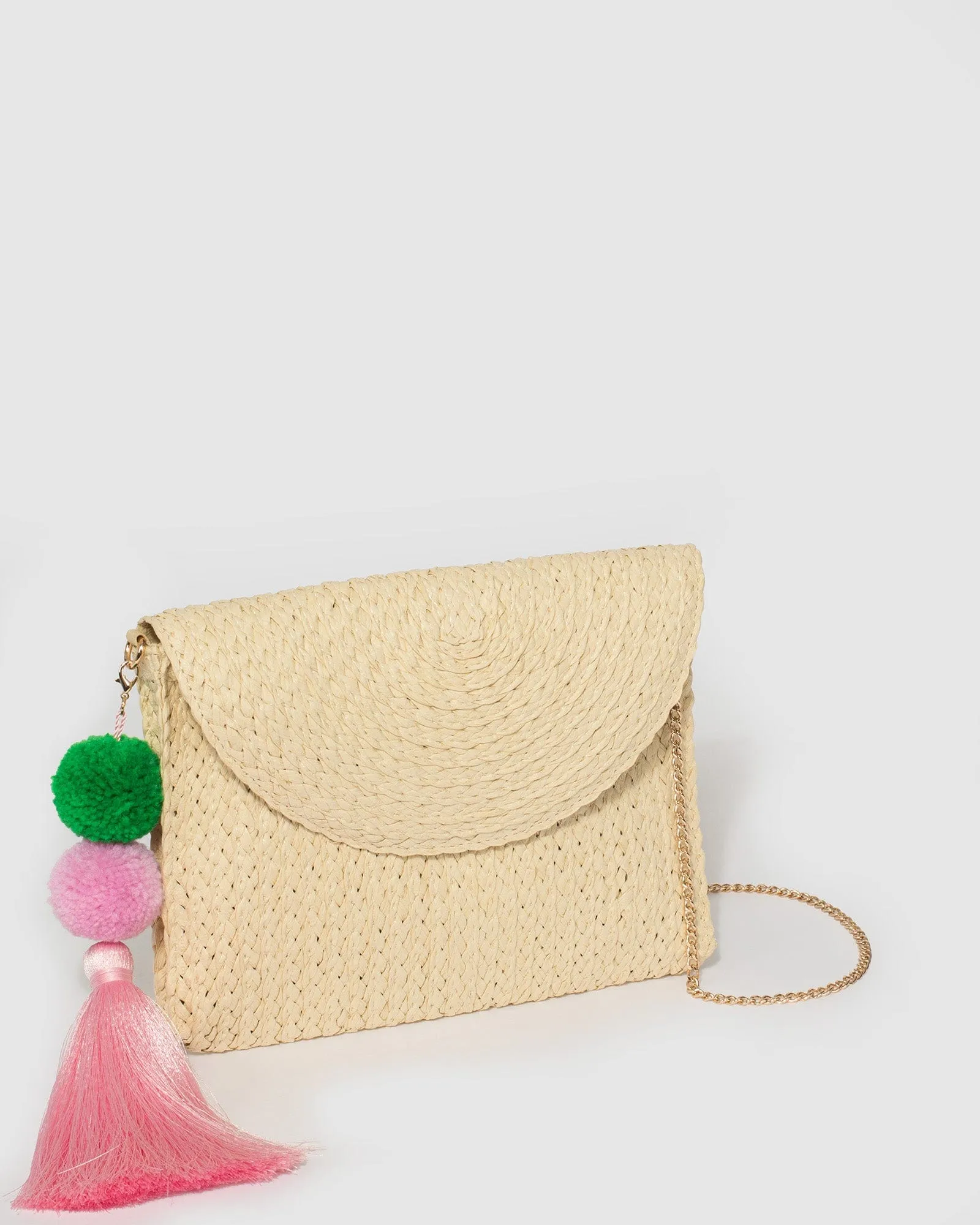 Beige Alessandria Tassel Pouch Bag