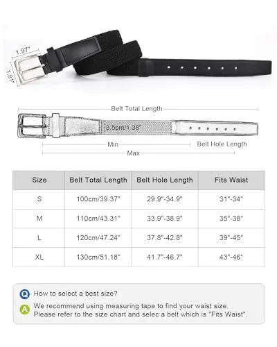 BELTROAD Men's Elastic Braided Belt Leather Woven Stretch Belts for Men Casual Jeans Pants Dress Birthday Gifts Mens Golf Belt for Wasit 31"-34"