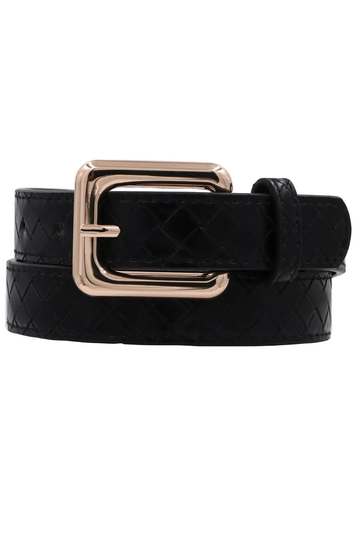 Black Weave Pattern Faux Leather Belt