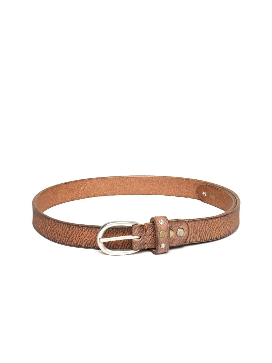 Brown Leather Diamante Studded Belt