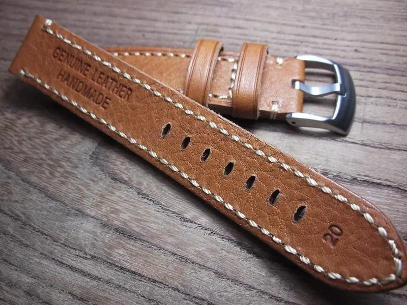 Brown Leather Watch Strap Pebbled First Layer Cowhide 20mm 22mm