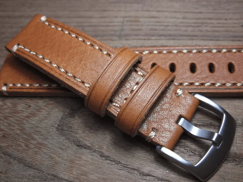 Brown Leather Watch Strap Pebbled First Layer Cowhide 20mm 22mm