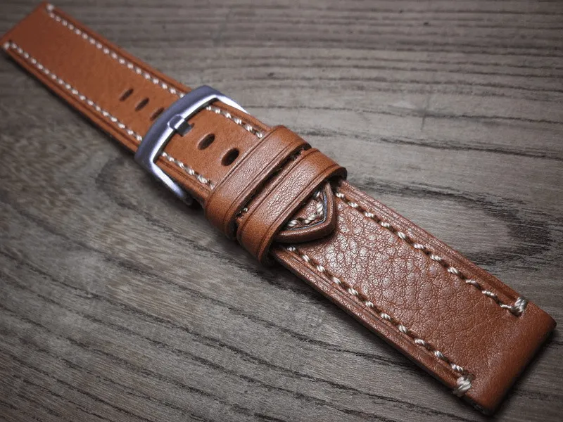 Brown Leather Watch Strap Pebbled First Layer Cowhide 20mm 22mm