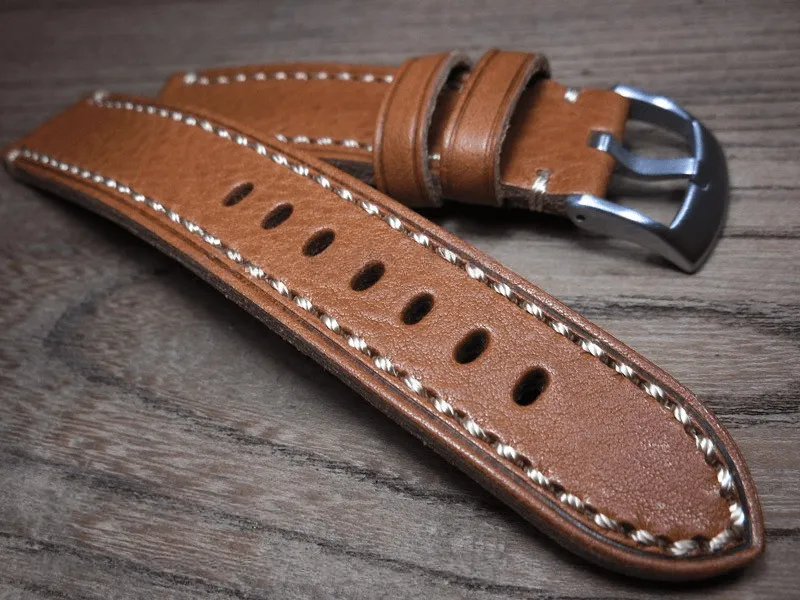 Brown Leather Watch Strap Pebbled First Layer Cowhide 20mm 22mm