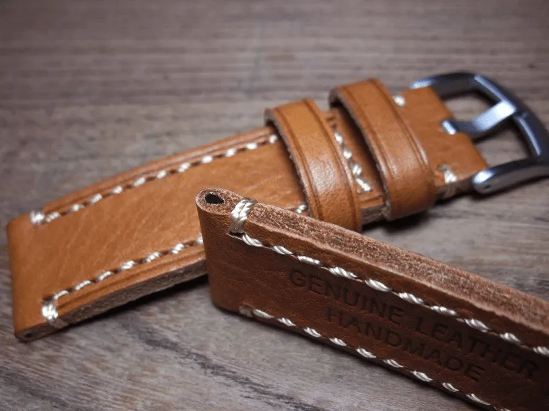 Brown Leather Watch Strap Pebbled First Layer Cowhide 20mm 22mm