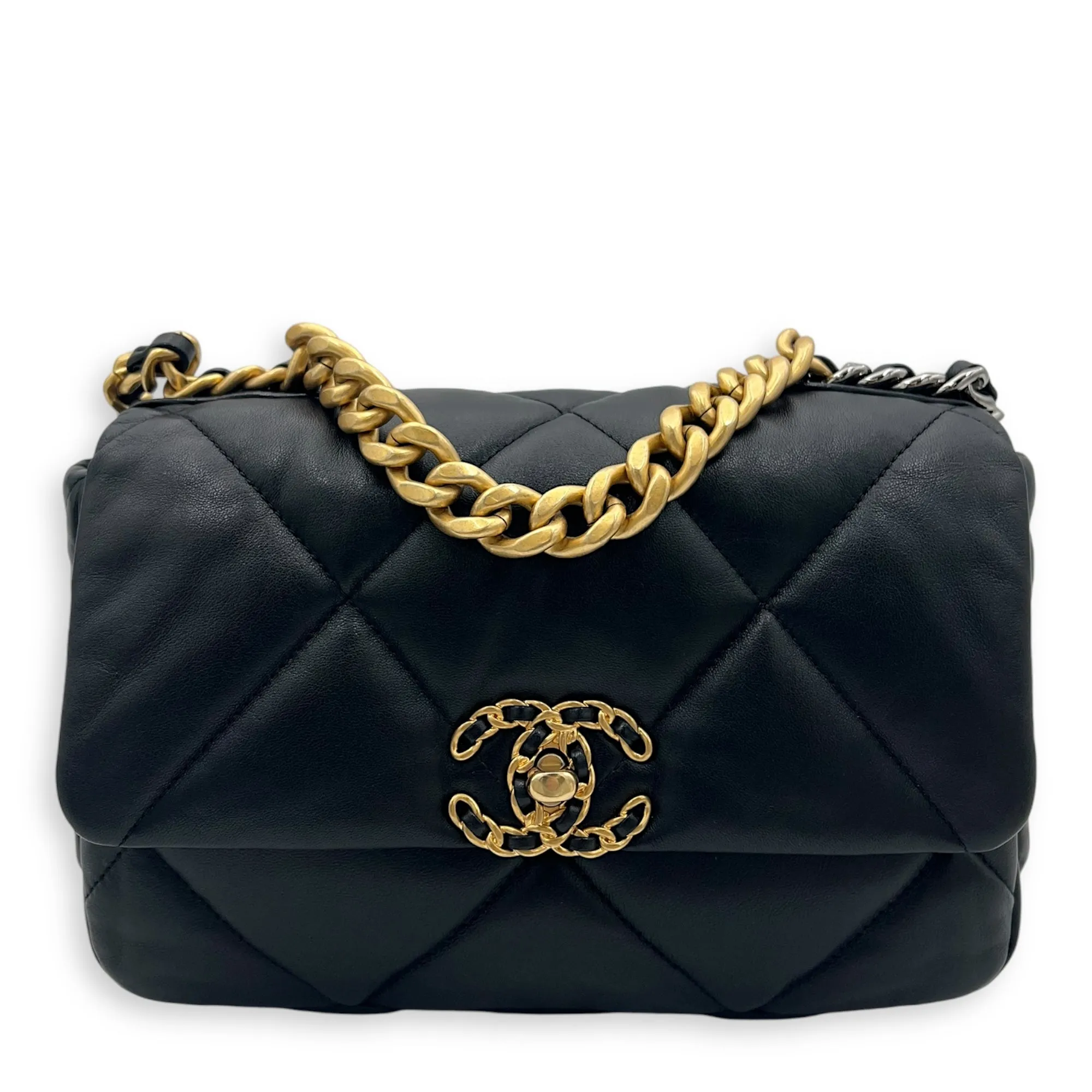 C19 Small Black Crossbody Bag in Lambskin, Mixed hardware