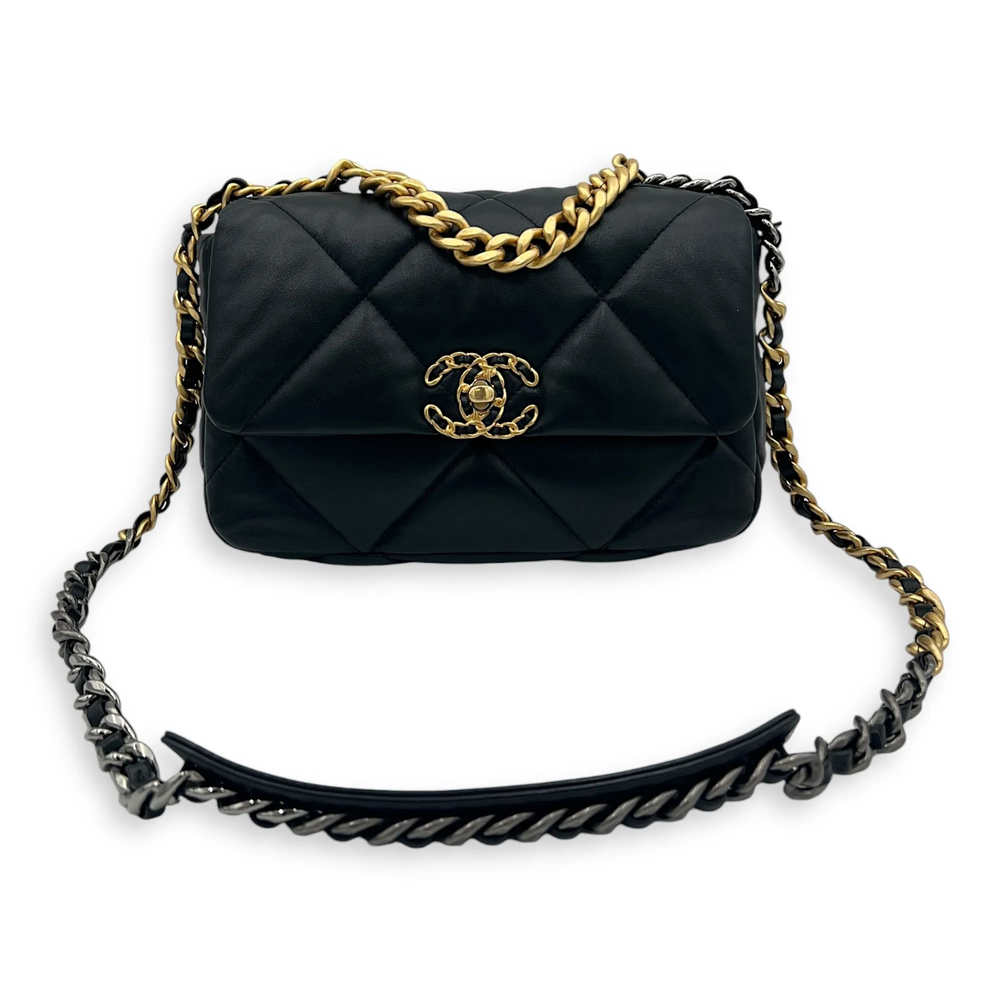 C19 Small Black Crossbody Bag in Lambskin, Mixed hardware