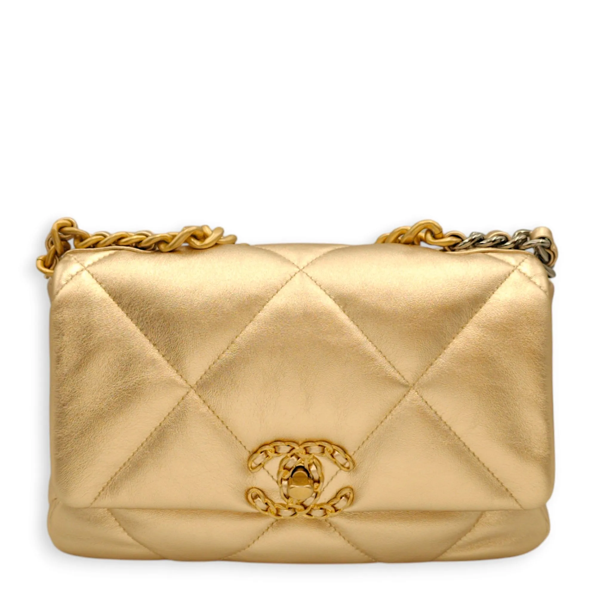 C19 Small Metallic Gold Crossbody Bag in Lambskin, 3-Tone hardware