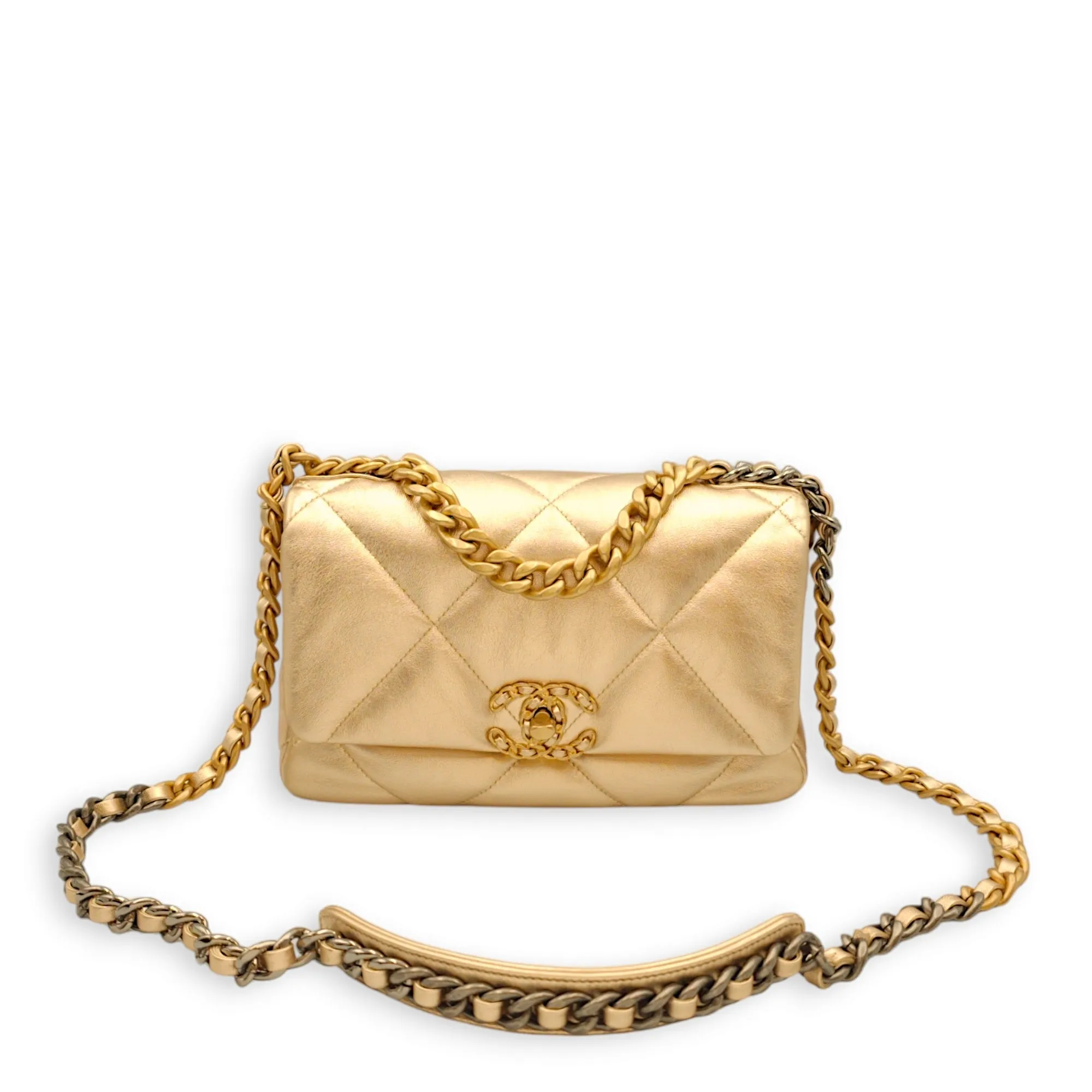 C19 Small Metallic Gold Crossbody Bag in Lambskin, 3-Tone hardware