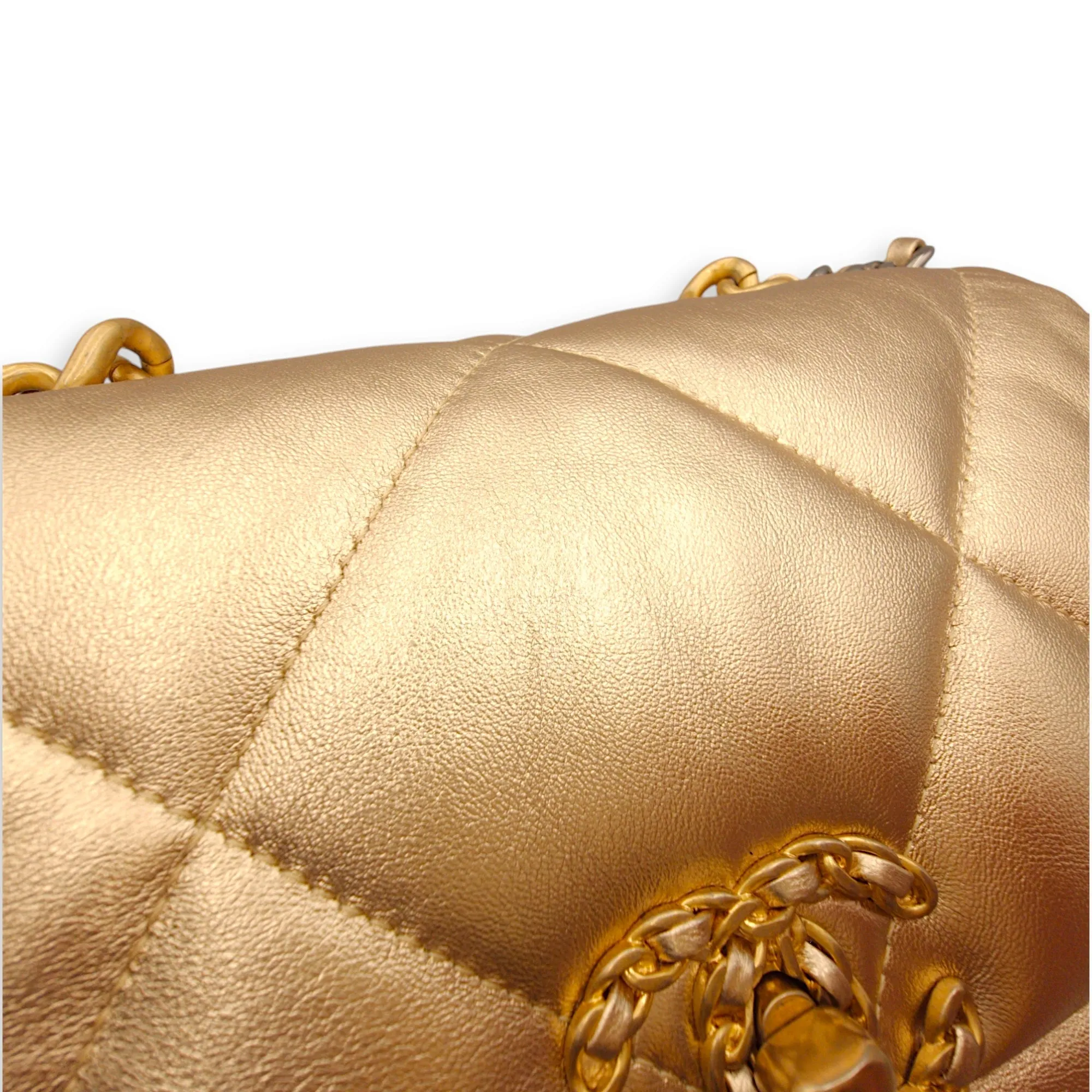 C19 Small Metallic Gold Crossbody Bag in Lambskin, 3-Tone hardware