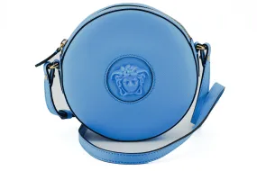 Chic Blue Leather Round Shoulder Bag