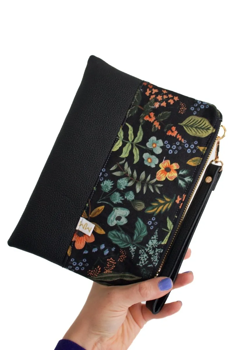 Evening Wildflower Canvas Convertible Crossbody Wristlet  with Compartments