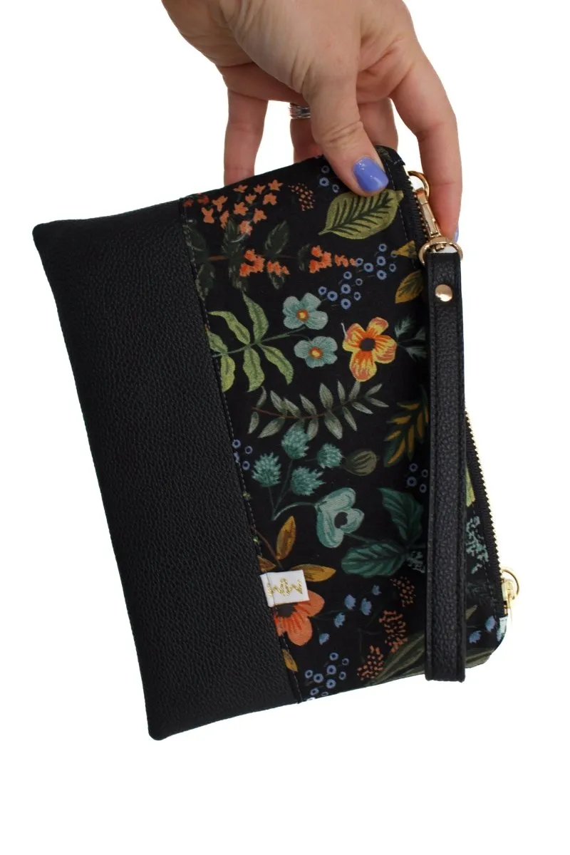 Evening Wildflower Canvas Convertible Crossbody Wristlet  with Compartments