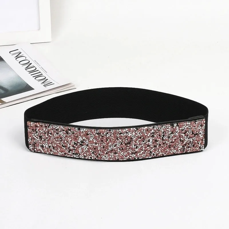 Fashion Solid Color Woven Fabric Inlay Rhinestones Women's Corset Belts 1 Piece