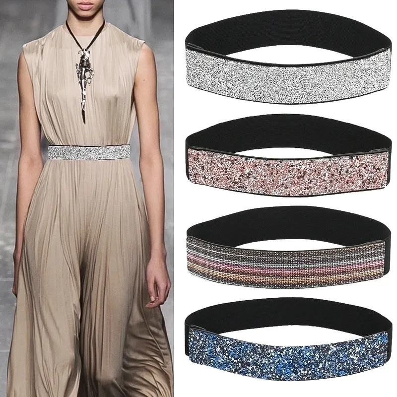 Fashion Solid Color Woven Fabric Inlay Rhinestones Women's Corset Belts 1 Piece