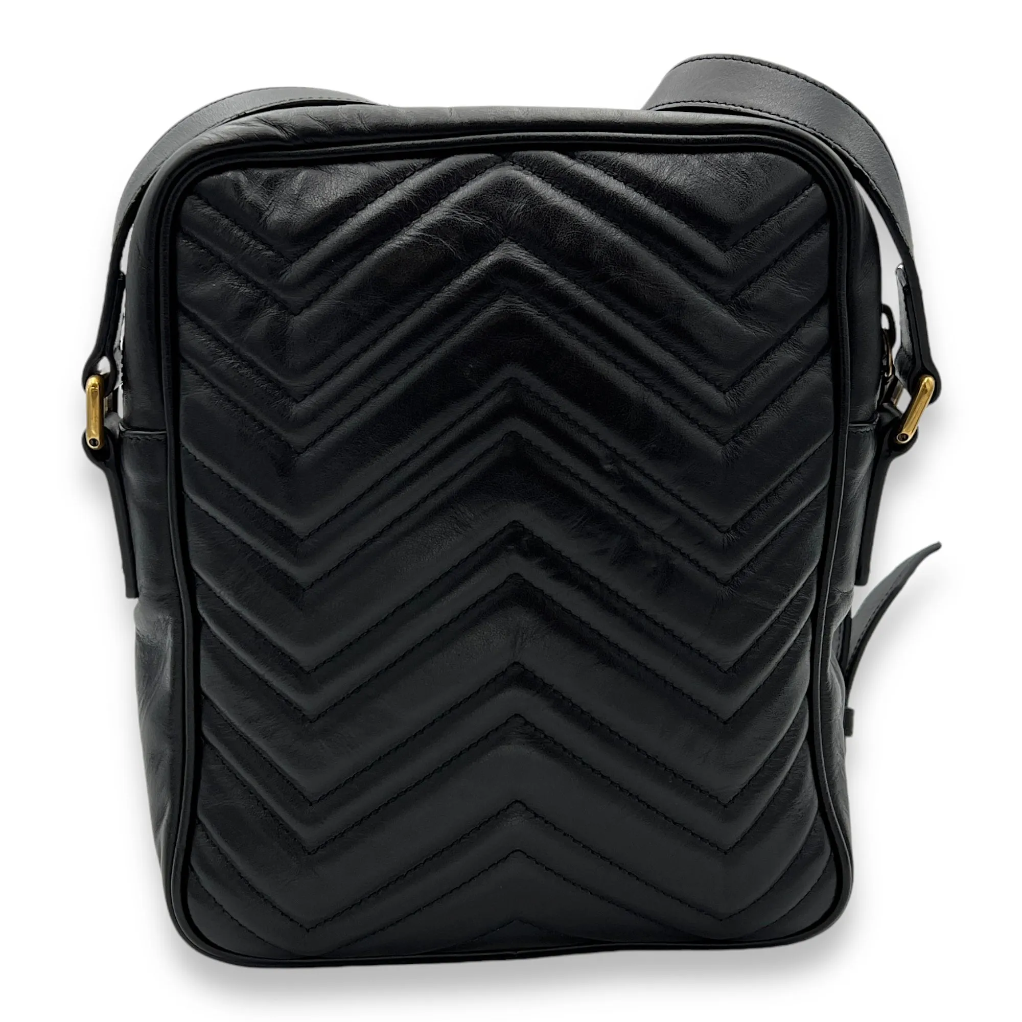 GG Marmont Black Crossbody Bag in Calfskin, Gold hardware