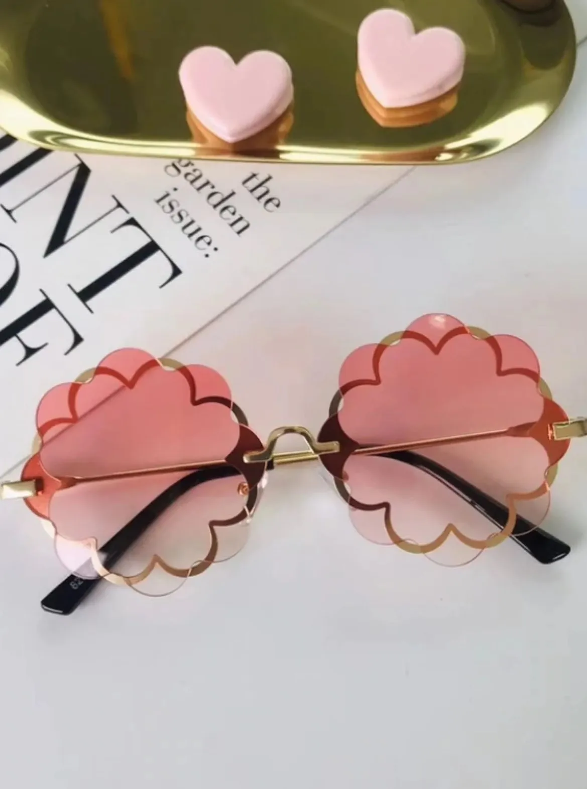 Girls Luxury Flower Frame Round Sunglasses