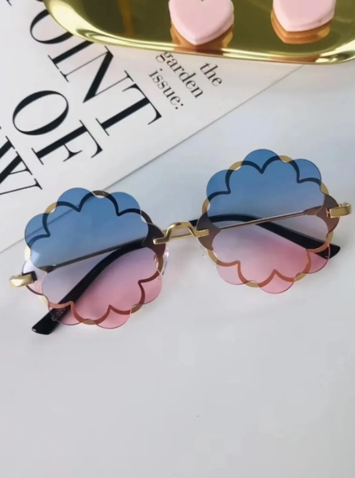 Girls Luxury Flower Frame Round Sunglasses