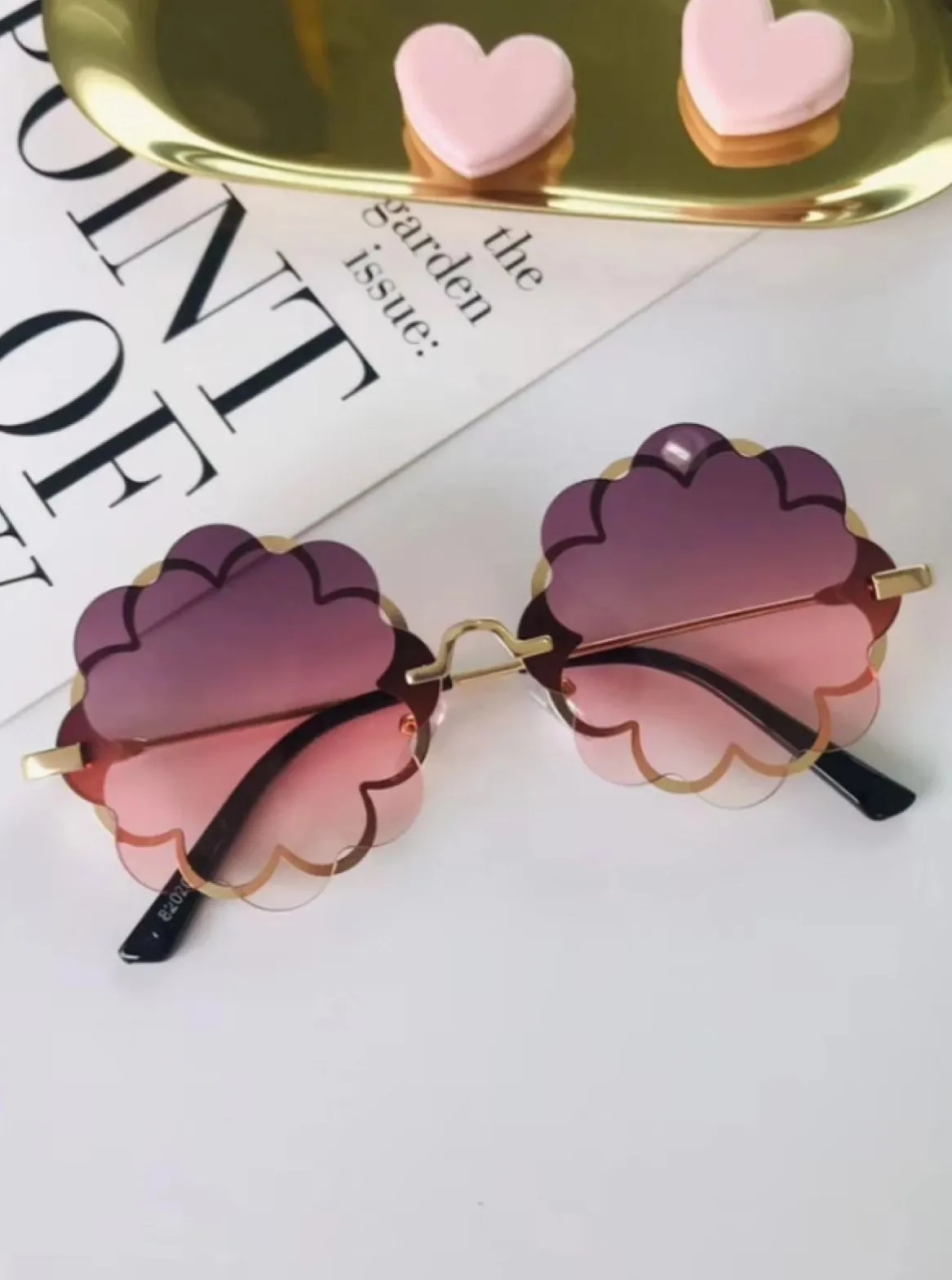 Girls Luxury Flower Frame Round Sunglasses