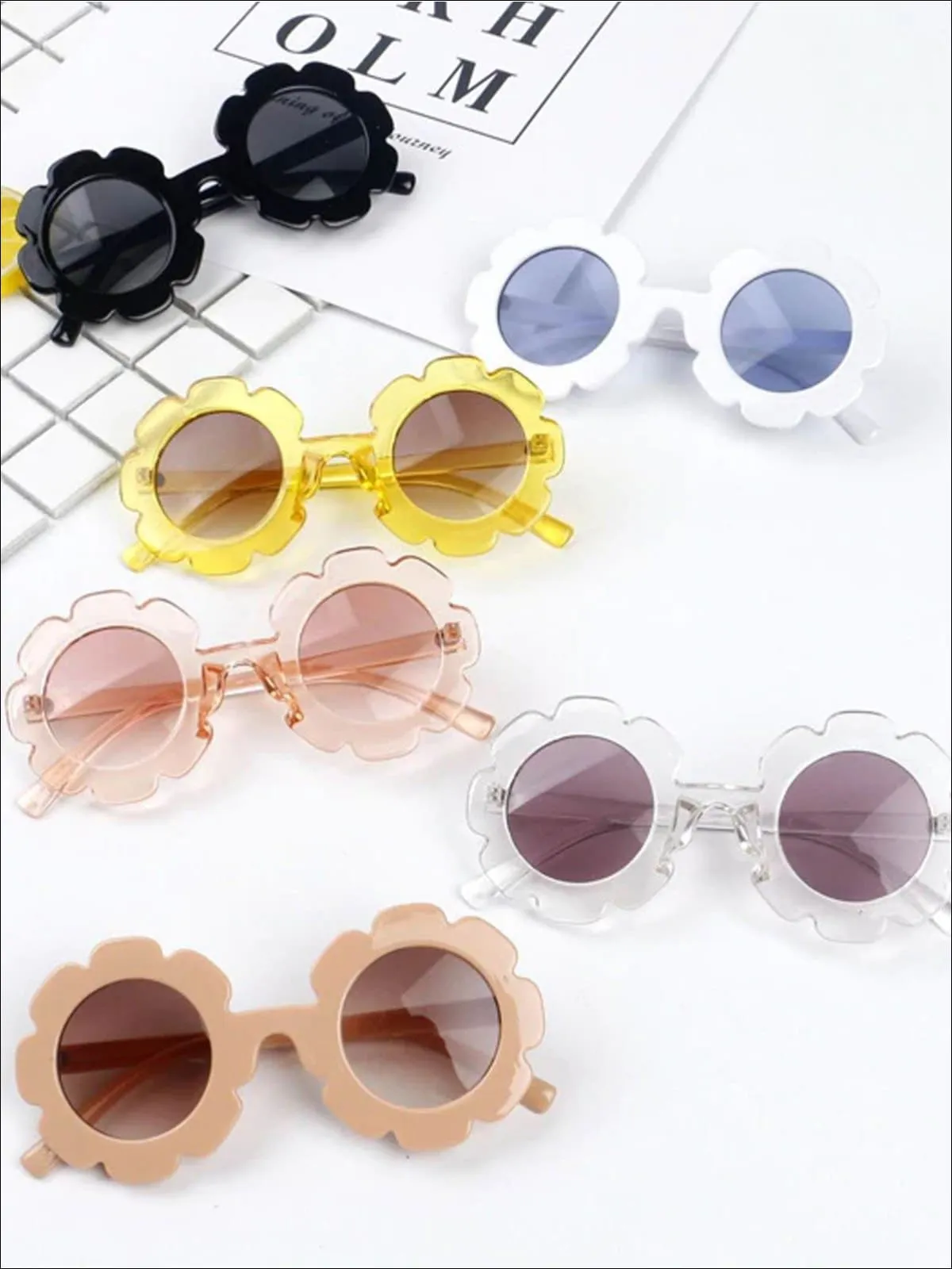 Girls Round Vintage Flower Sunglasses