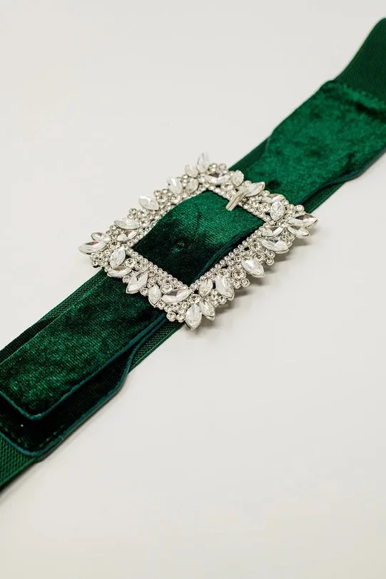 Green Belt with Rhinestones and Adjustable Elastic