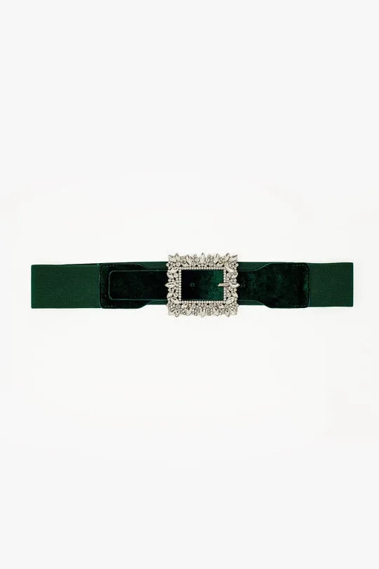 Green Belt with Rhinestones and Adjustable Elastic