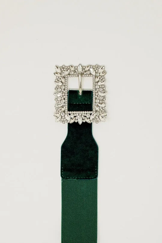 Green Belt with Rhinestones and Adjustable Elastic