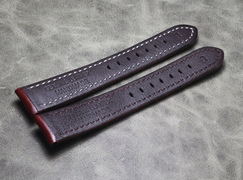 Handmade Polished Burgundy 20mm 22mm Gt2 Genuine Leather Strap Cowhide Strap Customization Thickened Bracelet