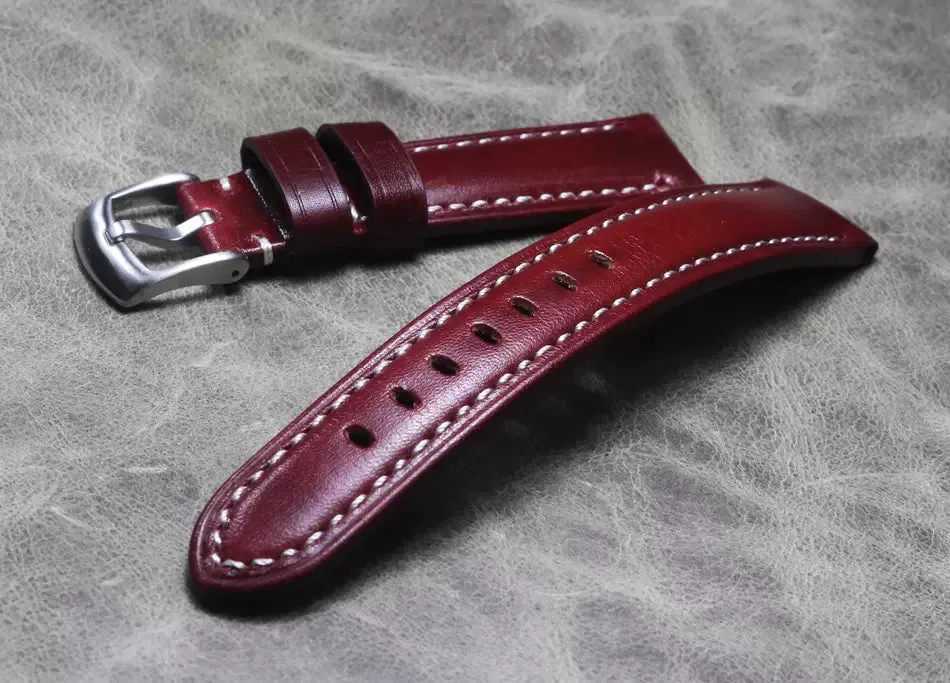 Handmade Polished Burgundy 20mm 22mm Gt2 Genuine Leather Strap Cowhide Strap Customization Thickened Bracelet