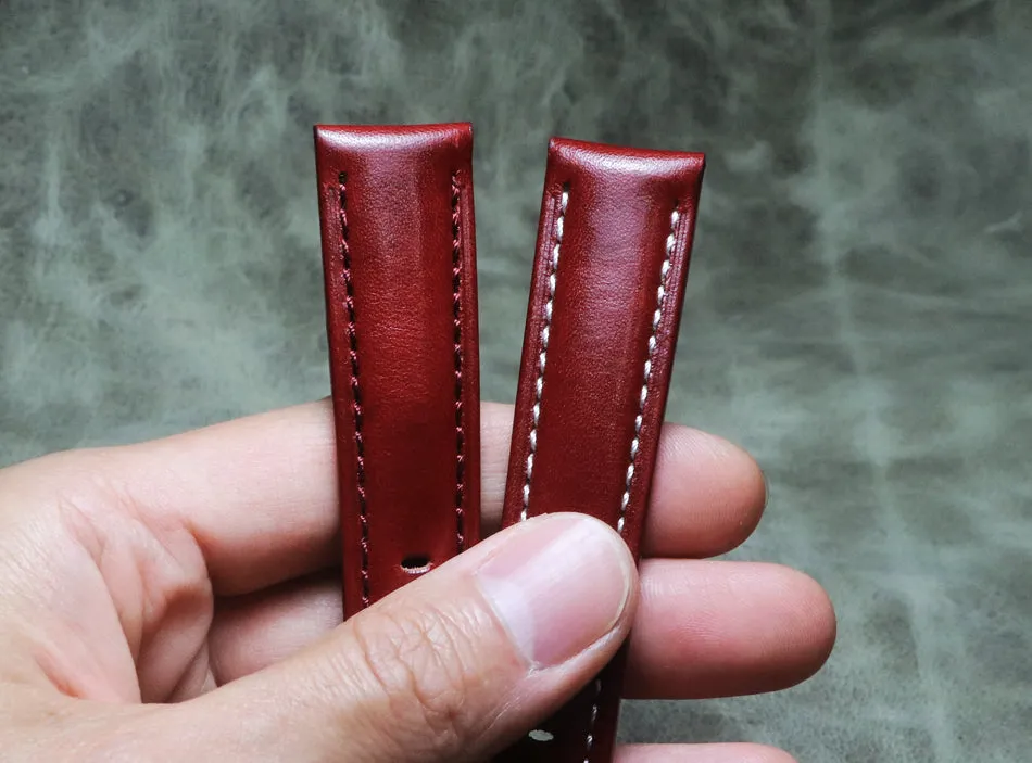 Handmade Polished Burgundy 20mm 22mm Gt2 Genuine Leather Strap Cowhide Strap Customization Thickened Bracelet