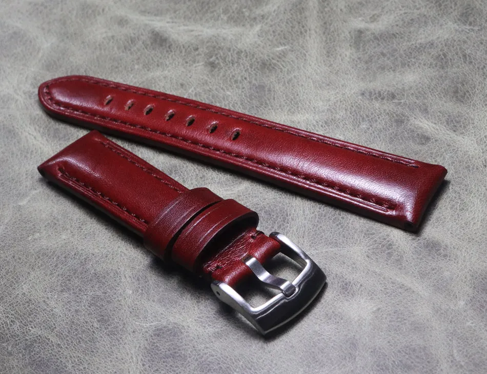 Handmade Polished Burgundy 20mm 22mm Gt2 Genuine Leather Strap Cowhide Strap Customization Thickened Bracelet