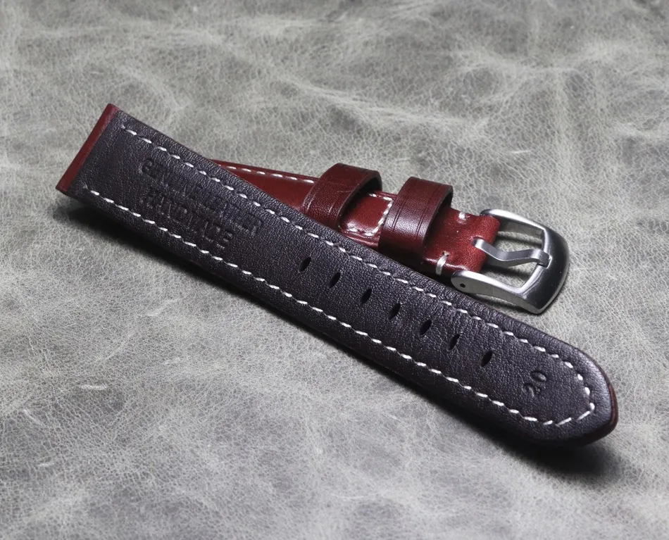 Handmade Polished Burgundy 20mm 22mm Gt2 Genuine Leather Strap Cowhide Strap Customization Thickened Bracelet