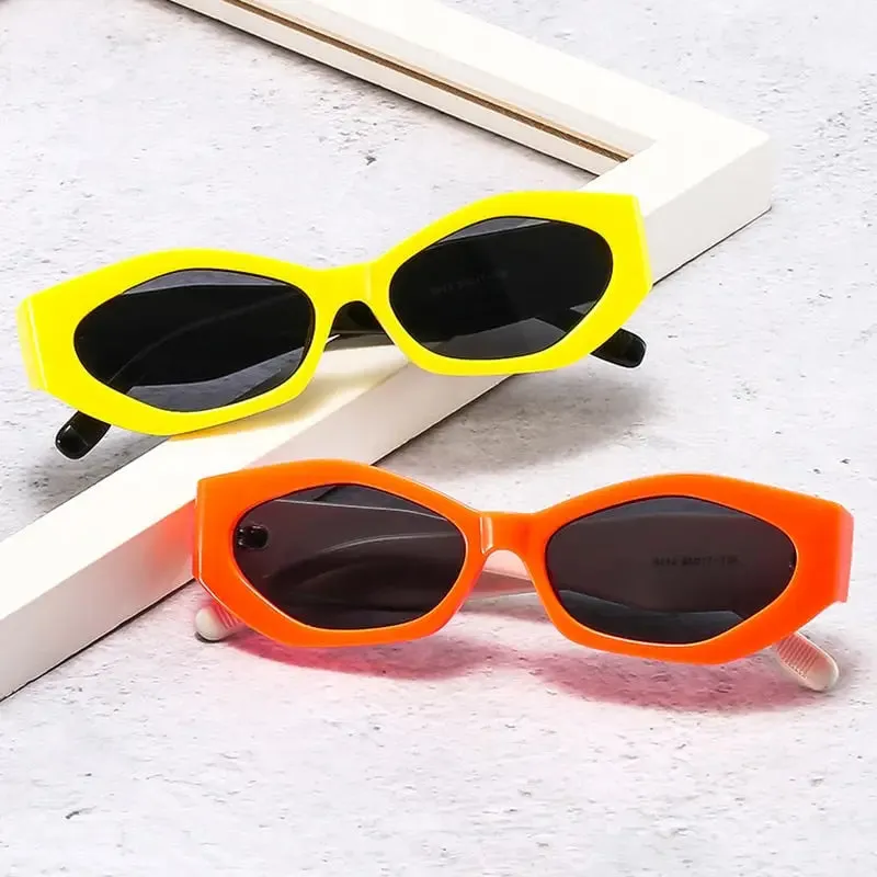 Ins popular fashion polygon cat eye women sunglasses retro colorful