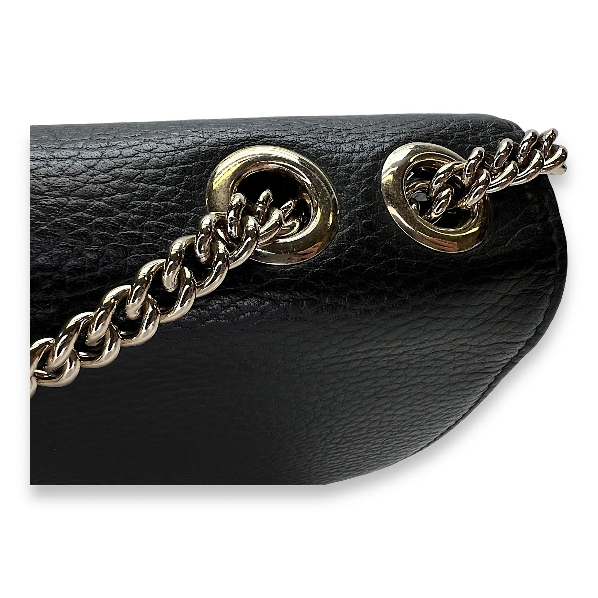 Interlocking G Black Crossbody Bag in Calfskin, Light Gold hardware